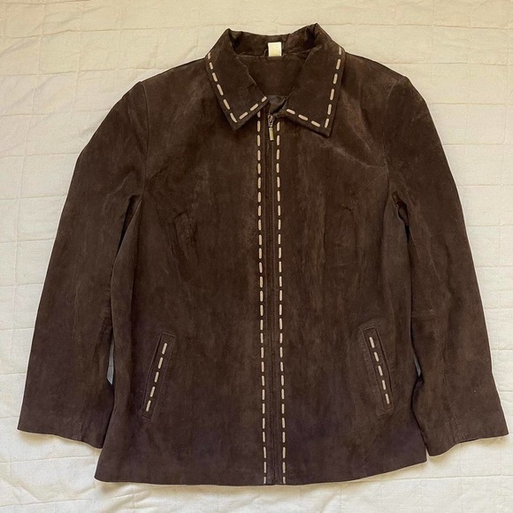 Vintage brown suede leather striped jacket - Picture 3 of 5